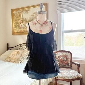 Y2K black silk ruffle camisole top fits like a small
